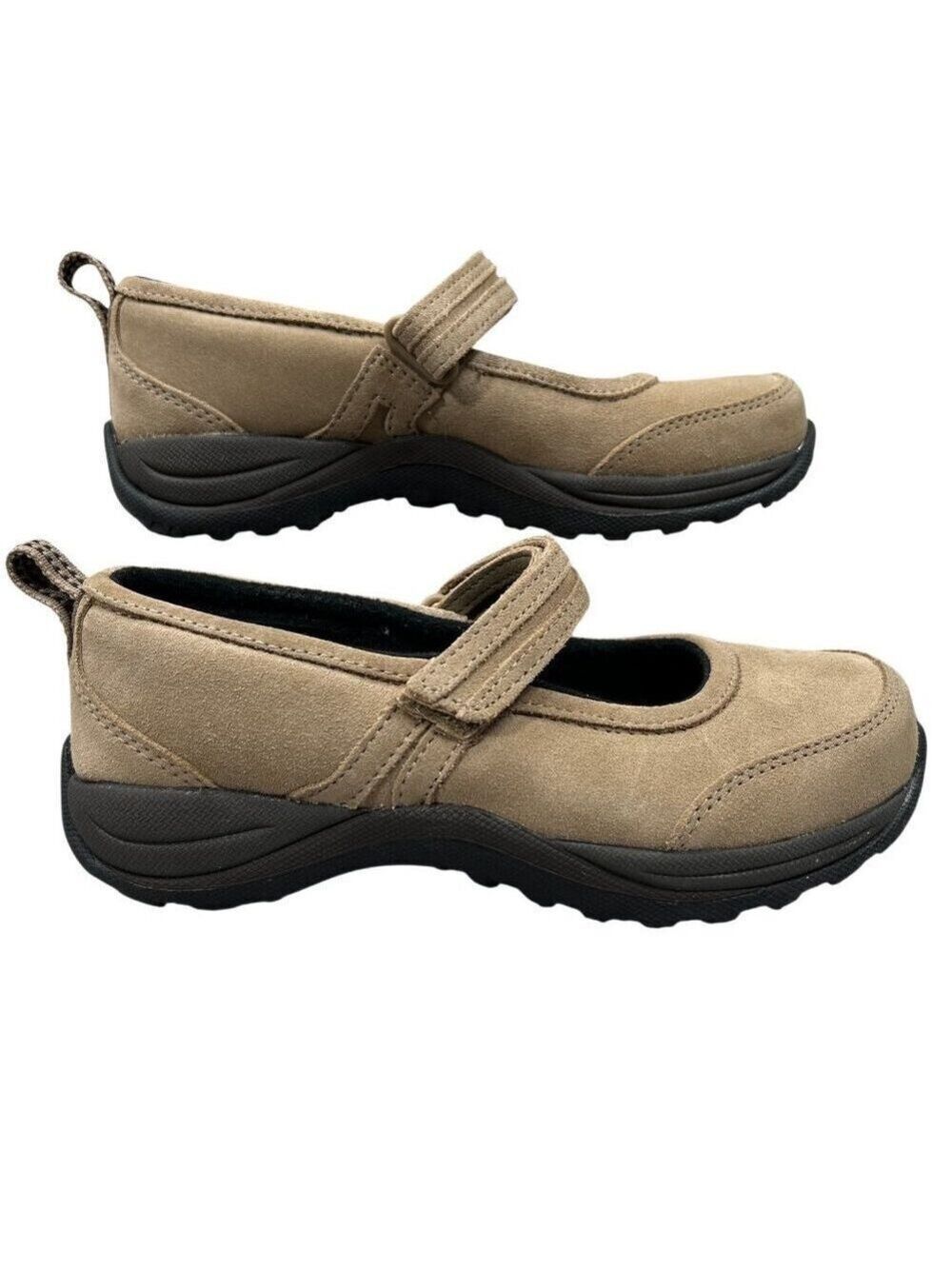 L.L. Bean Beige Suede Mary Jane Wedge Heel Comfort Mocs Shoes Size 6 - Picture 2 of 13